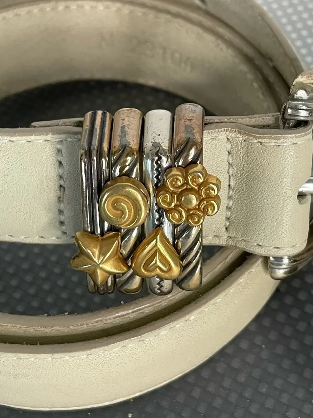 Vintage 1996 Brighton 23104 Charm Belt Cream Medium Copper Gold Pewter
